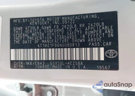 2022 Toyota Avalon Touring из США, поврежденный, VIN 4T1HZ1FB6NU080813